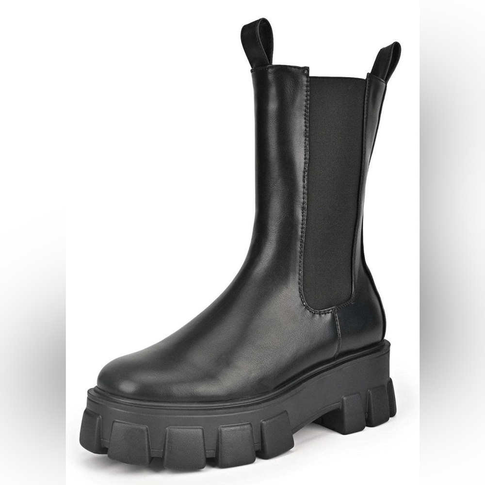 READYSALTED Black Chunky Platform Mid Calf Chelsea Boots Women’s Size 10